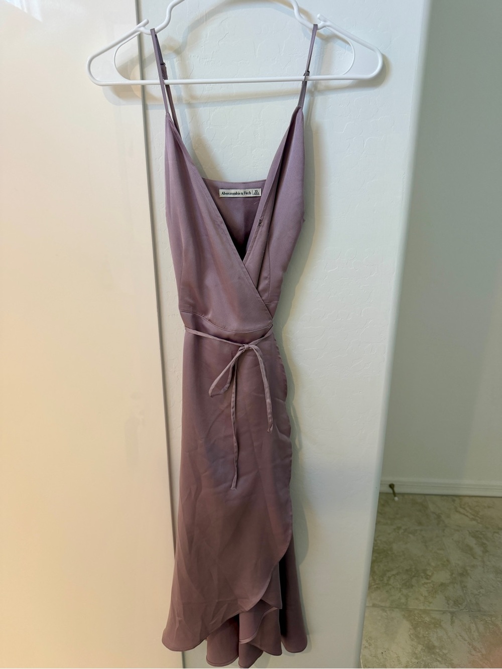 Abercrombie & Fitch Dusty Mauve Satin Wrap Midi Dress